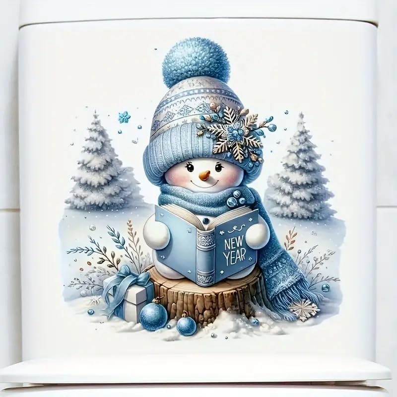 DIDOSOFT Cute Christmas Snowman Toilet Cover Sticker Decals,Fish Bird Flower Leaf Waterproof Toilet Lid Tank Seat Decals Cistern Self-Adhesive Bathroom Wall Sticker - Image 1